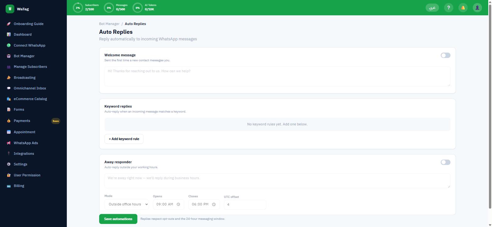 WaTag auto-replies